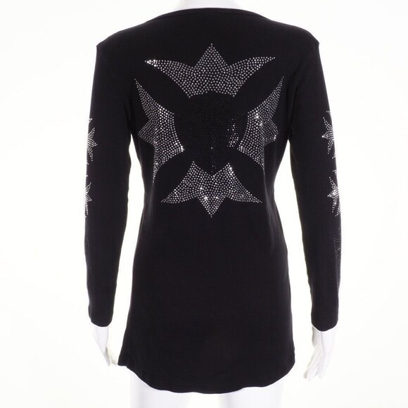 Avangard Womens Top Size XL Embelished Stud Emblem Black Silver Knight Queen - Picture 3 of 10